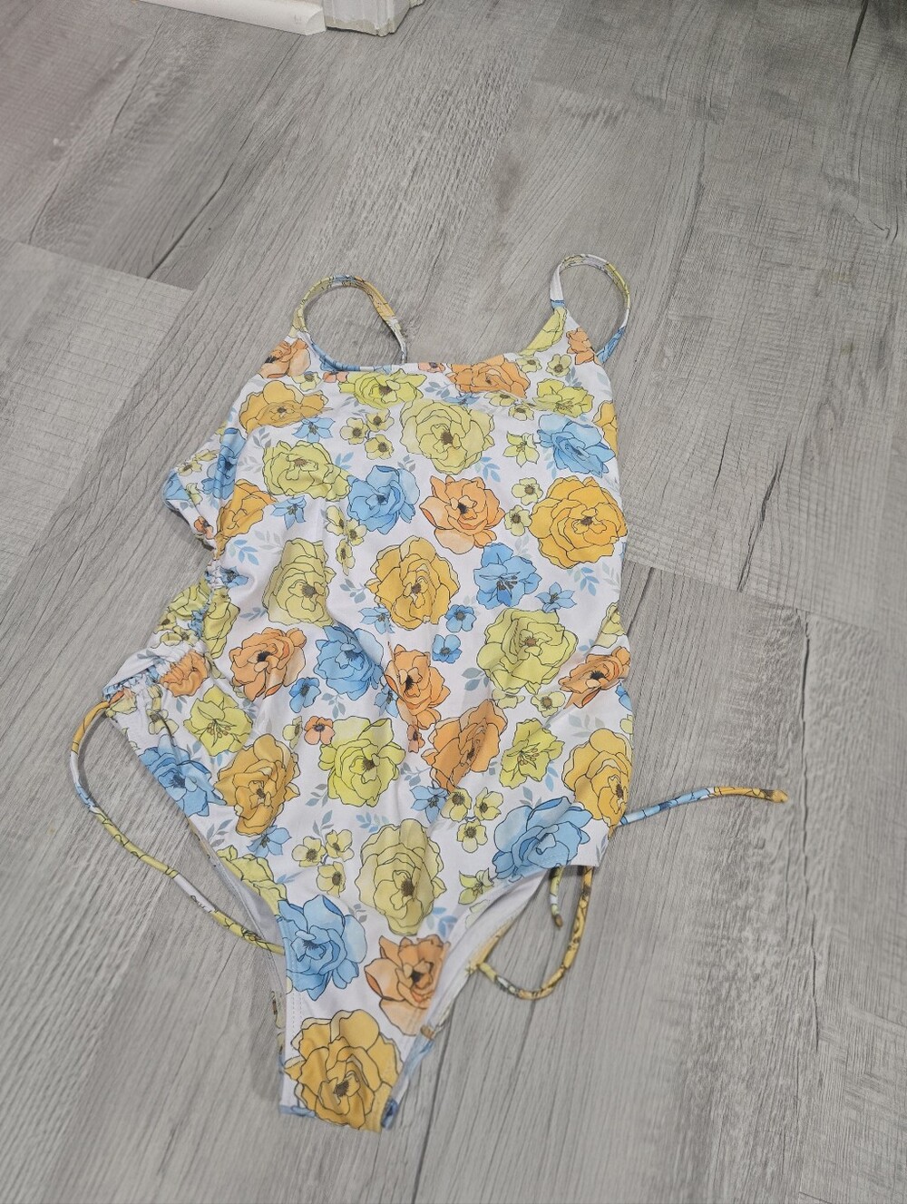 Floral One-Piece Swimsuit - Yellow, Blue, Orange